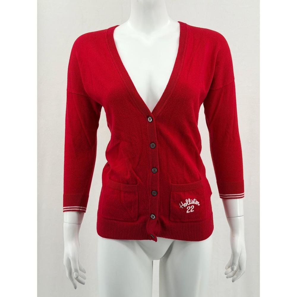 Hollister Sweater Womens‎ Small Red 3/4 Sleeve Knit Cardigan V-Neck Preppy Y2K